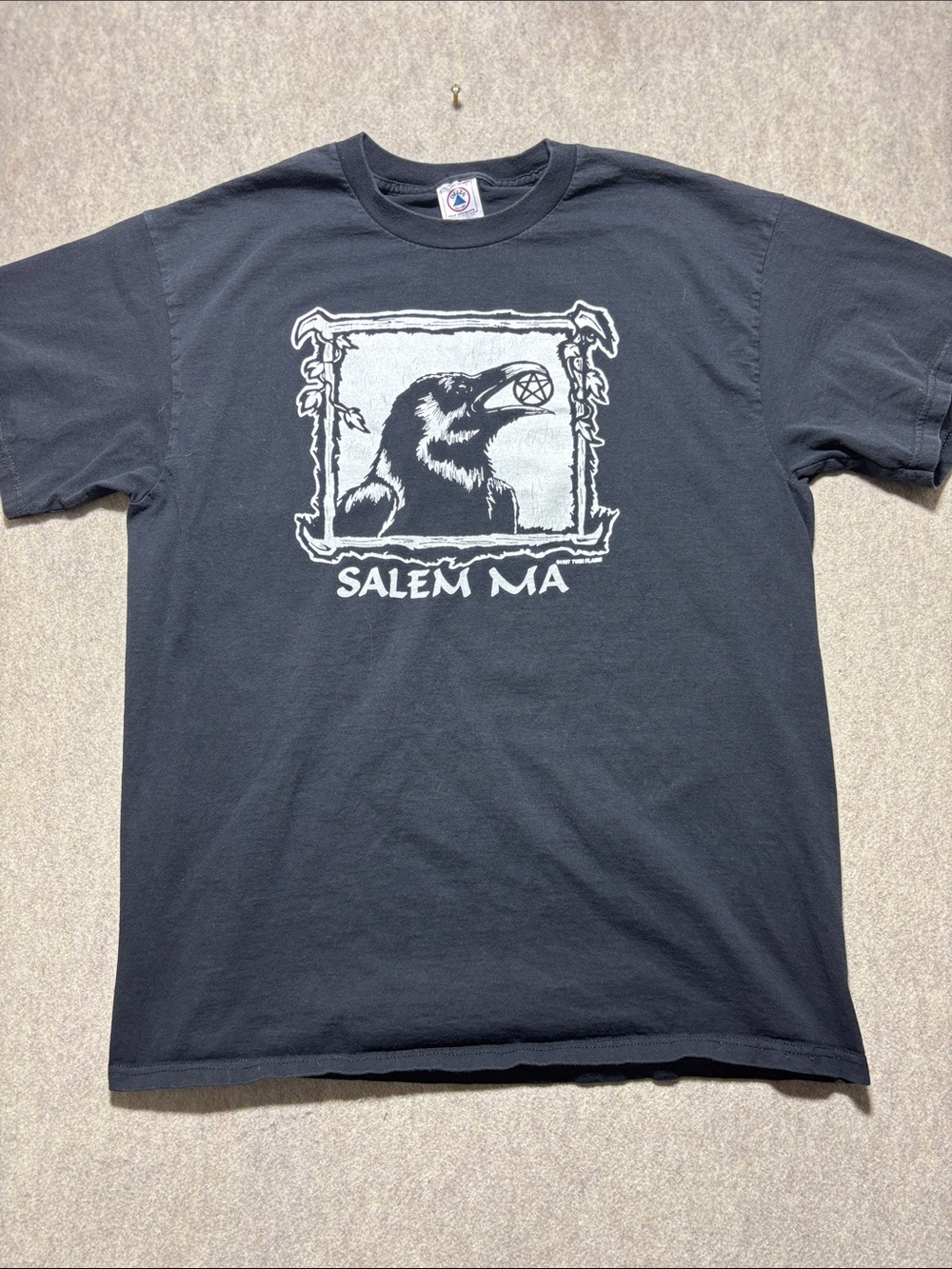 Vtg Salem Massachusetts Raven PentagramT-Shirt Sz L witch trials horror 1997 (5)